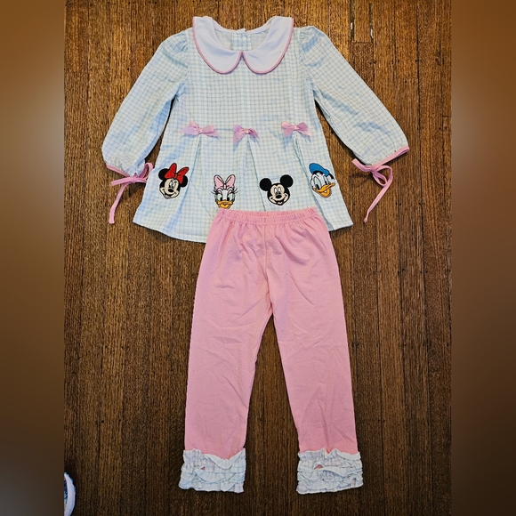 Aspen Rain Disney Character Pink And Blue Matching Set With Ruffle Pant Sz 5